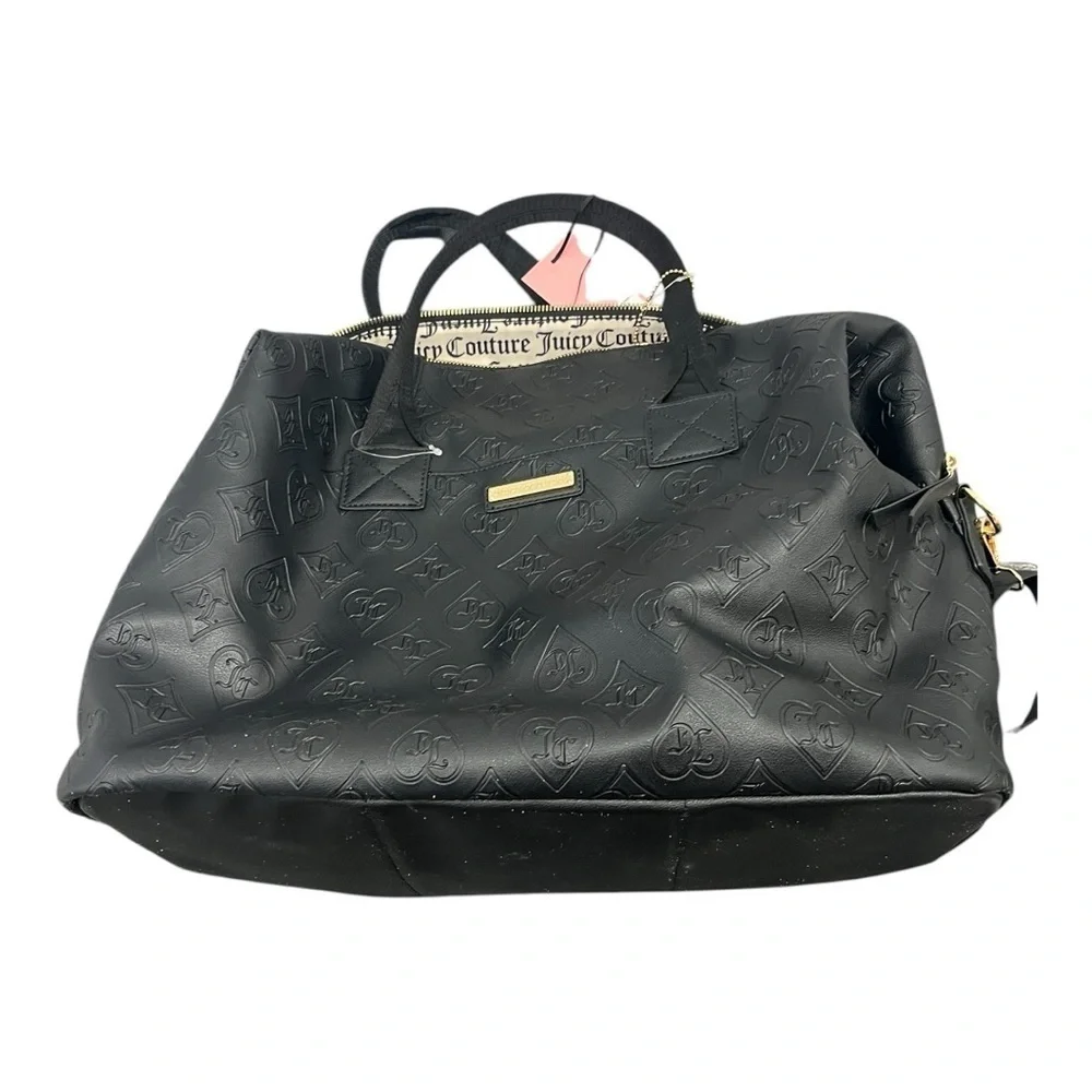 Juicy Couture Black Embossed Bag NEW Bestseller Word Play Overnighter travel bag